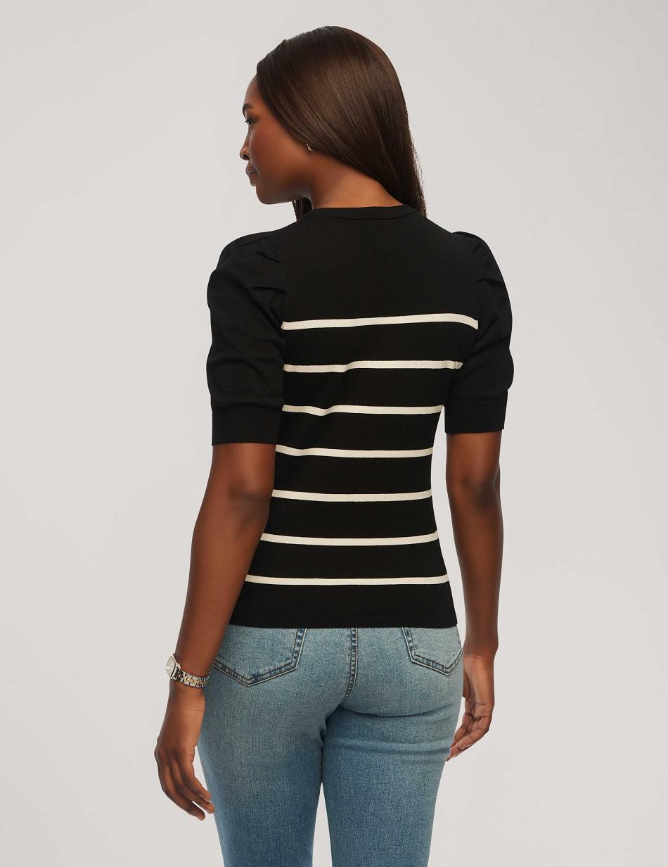 Hauts Anne Klein Corta Puff Sleeve Crew Neck With Stripes   | RTM-7780522